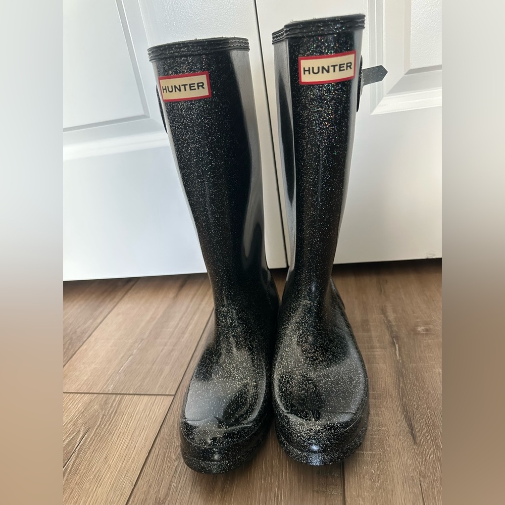 Hunter Glitter Black Tall Boots